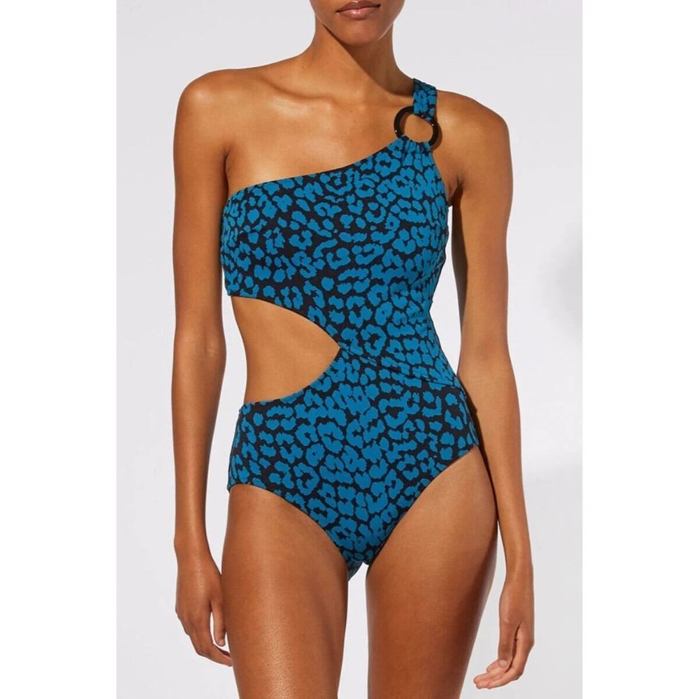 Solid & Striped Claudia With Ring Graphic Leopard Print Cut Out Blue Black L